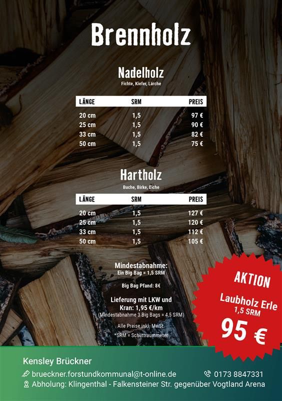 Brennholz Kaminholz Feuerholz 1,5 SRM Nadelholz 25cm in Klingenthal