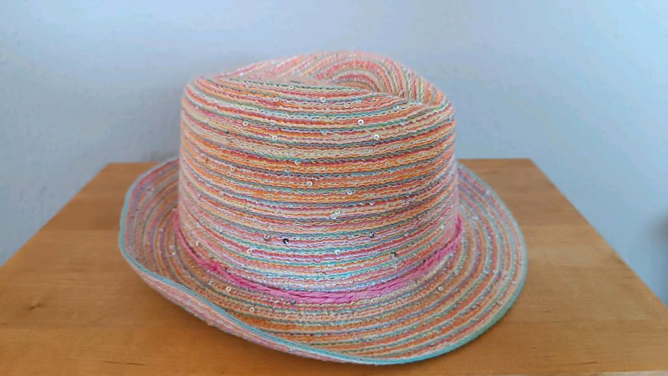 maximo Trilby Gr. 55 bunte Kringel mit Pailletten rosa Sommerhut in Raschau-Markersbach