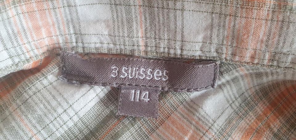 Kariertes KURZARMHEMD 3 Suisses Gr. 116 cremeweiß-mandarine-khaki in Wadgassen