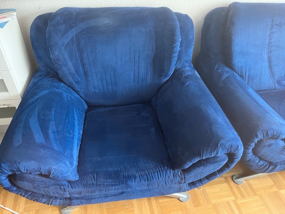 Sofa Zweisitzer mit Sessel Blau Dunkelblau in Grosselfingen