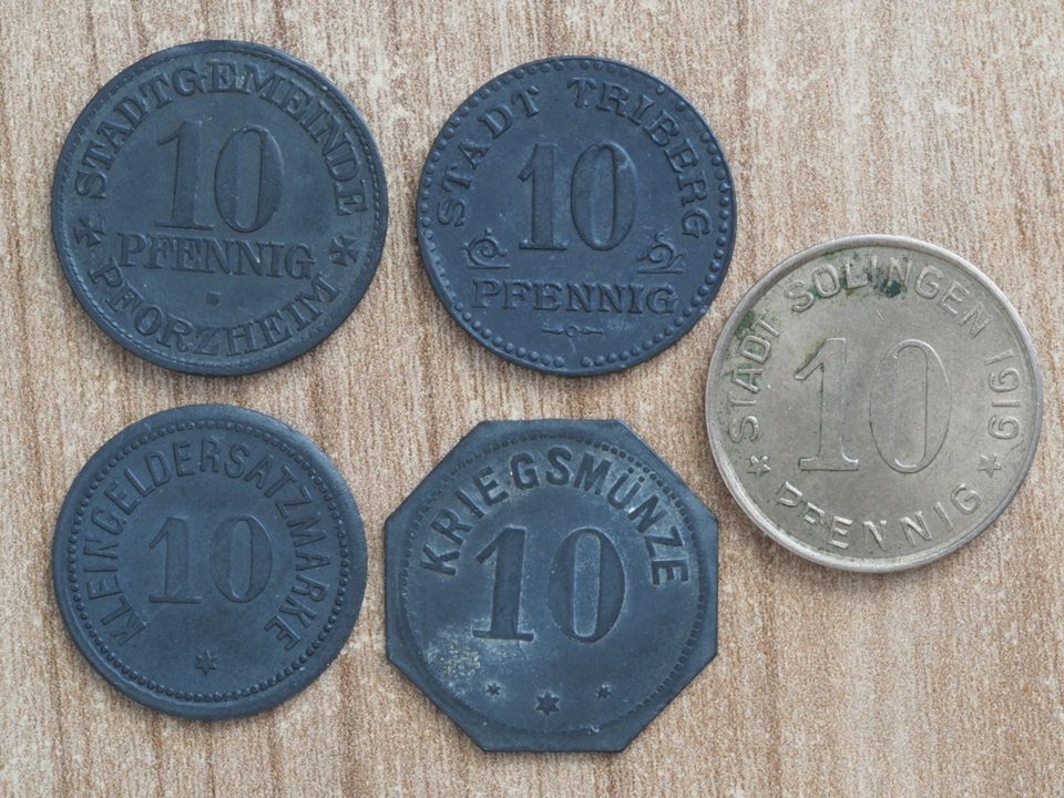 10 Münzen Notgeld Kriegsgeld 1917-1919. in München