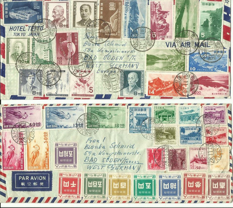 10 Briefumschläge+2 AK mit japanischen Briefmarken Japan 1955 in Berlin