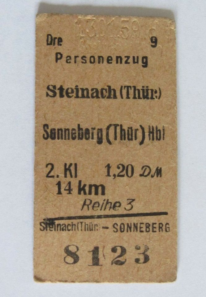 Fahrkarte vom 13.01.1959, Personenzug Sonneberg-Steinach (Thür.) in Mühlenbecker Land