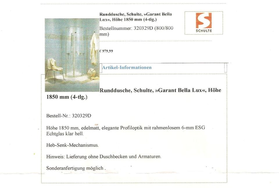 Runddusche, Duschkabine,Schulte GARANT BELLA LUX,Dusche,neu,185cm in Hamburg