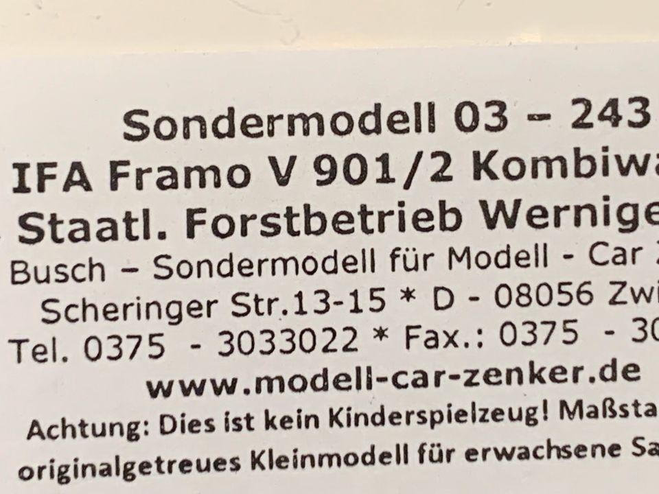 Framo sondermodell staatliche forstbetriebe Wernigerode 1:87 in Lübow