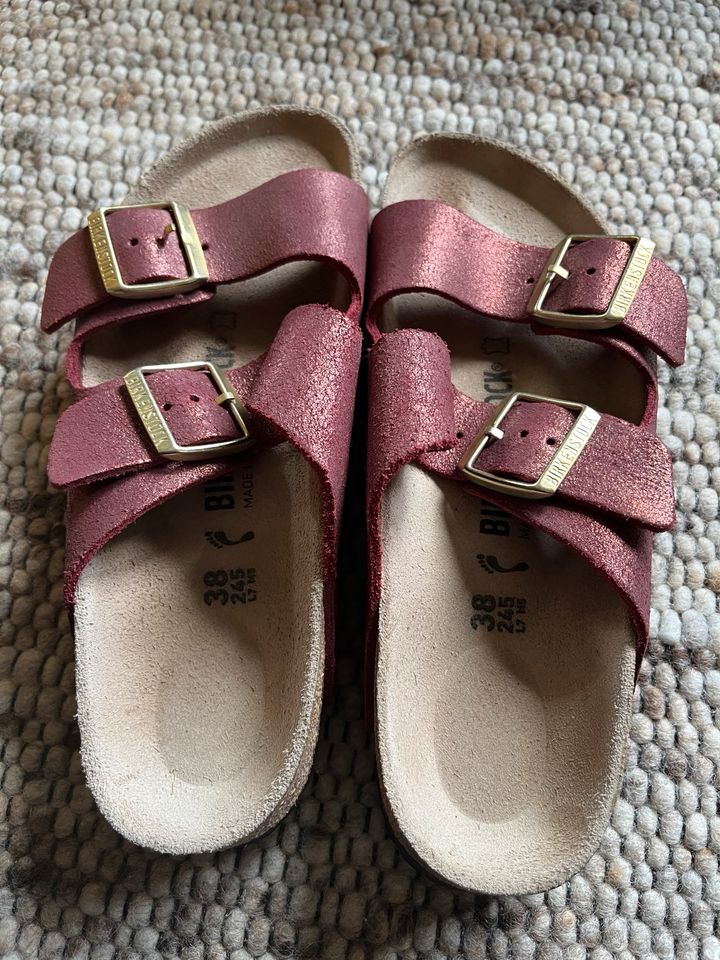 Birkenstock Arizona Velourleder weinrot Glitzer 38 schmal Velour in Dittelsheim-Heßloch