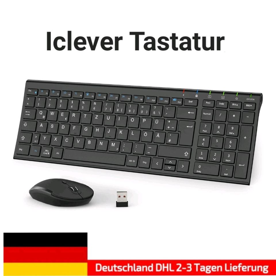 iclever Kabellos Tastatur Maus Set, Wiederaufladbare Kabellose Ta in Hamburg