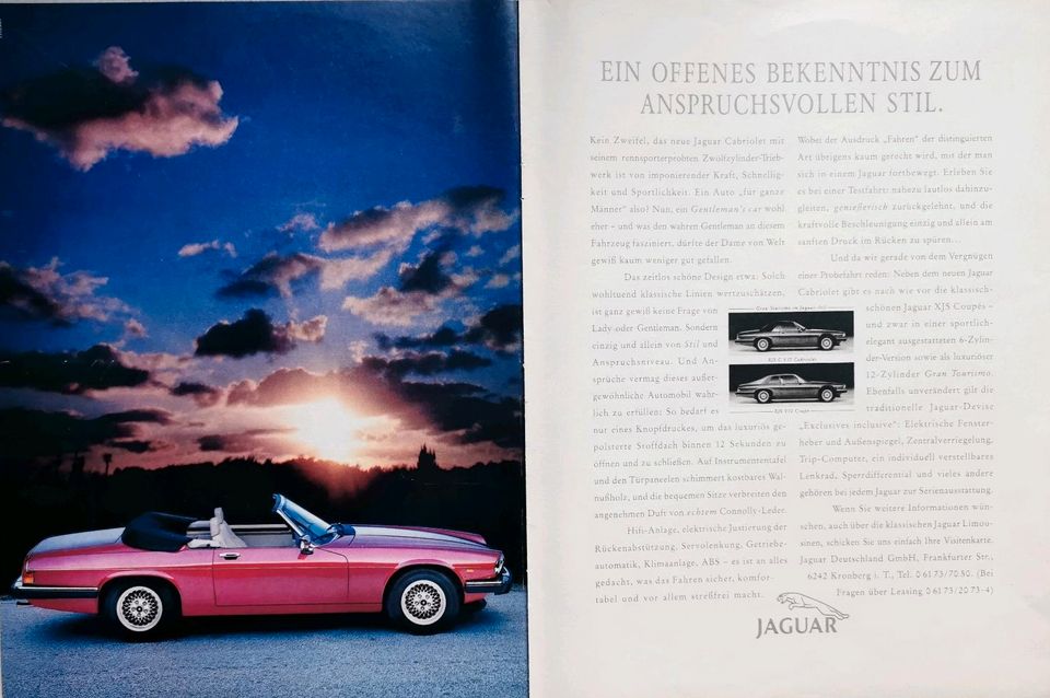 Jaguar XJS Reklame Berichte 5,3 V12 SC Cabrio 3,6 4,0 Coupe in Hanau