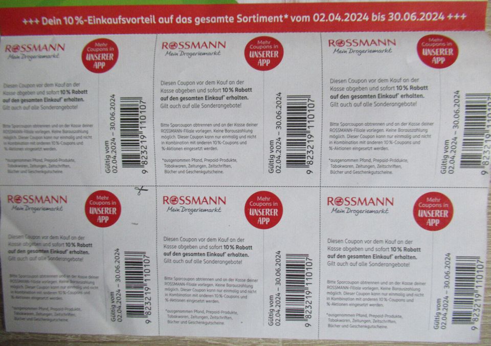 12 Rossmann Coupons 10% auf alles evtl. auch Dm / Müller 30.06.24 in Neuss