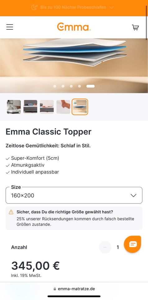Emma Classic Topper 160x200cm in Kirchheim an der Weinstraße