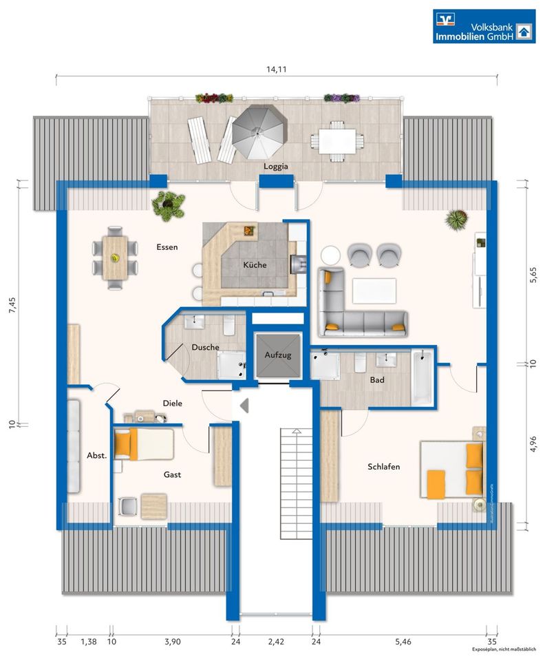 gepflegte Dachgeschosswohnung mit EBK und Dachterrasse in Brüggen in Brüggen