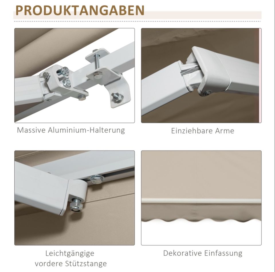 Markise, Sonnenschutz Polyester, Weiß+Beige, 3,95 x 2,45 m in Kassel