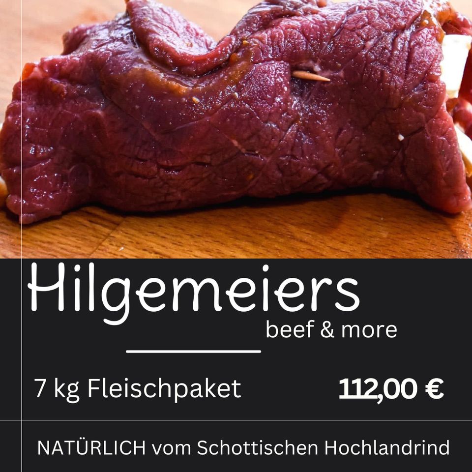 7 kg Rindfleischpaket OHNE Knochen - Rindfleisch vom Schottischen Hochlandrind - 31. MAI 2024 in Diepenau