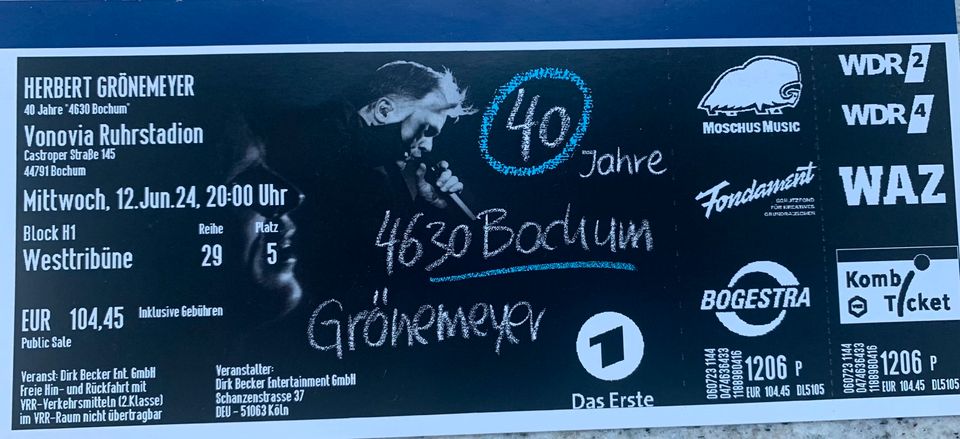 Grönemeyer Konzert in Bochum 12.06.24 -Sitzplatz Westtribüne- in Essen