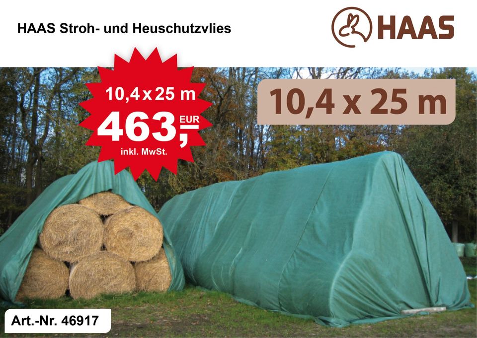 Stroh- und Heuschutzvlies – 10,4 m x 25 m, reißfest, 130 g/qm in Nümbrecht