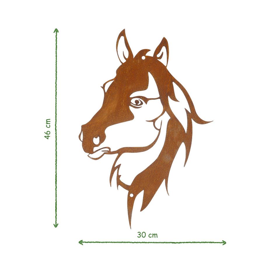 Wanddekoration Pferdekopf aus Metall mit Edelrost zum Aufhängen in Eime