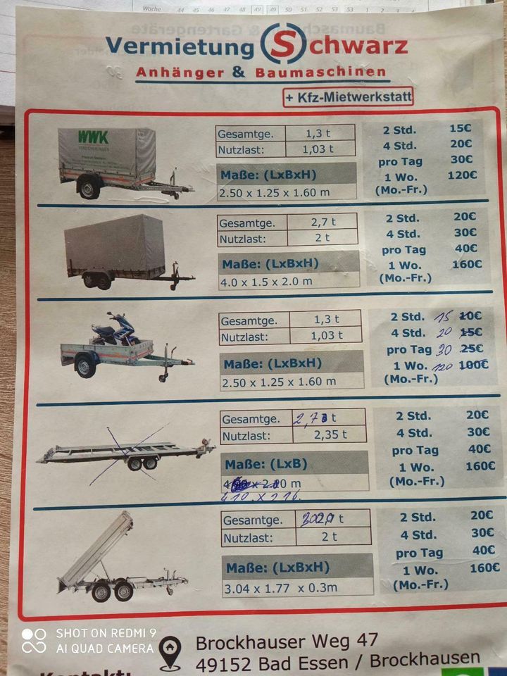 Anhänger 750 kg Mieten in Bad Essen