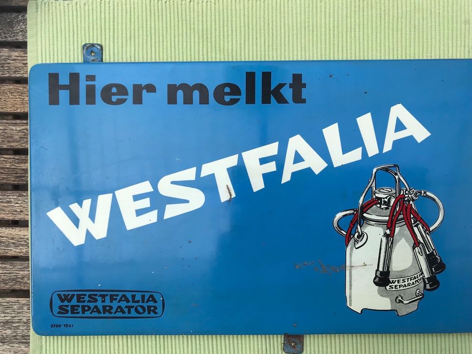 Schild mit Thermometer - Hier melkt Westfalia in Friedrichshafen