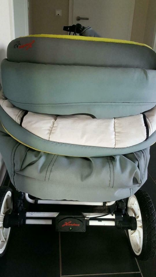 Kinderwagen Hartan Topline S grau weiss grün mit Fussbremse in Zeven