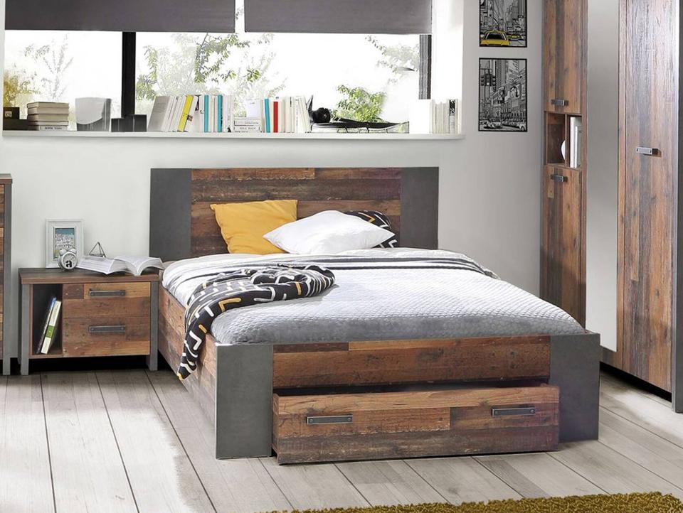 Bett 140cm inkl Matratze & Lattenrost Old Wood Vintage Betonoptik in Ludwigsburg