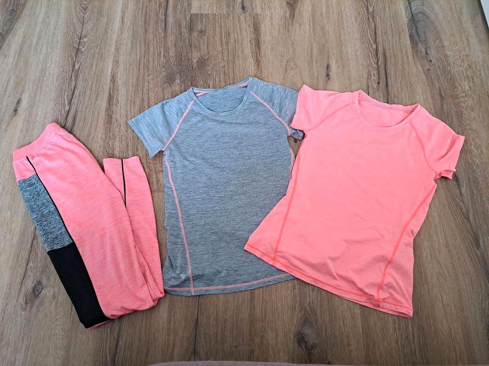 H&M Sport T-Shirt Set grau neon Sporthose Leggins Gr. 170 in Mettmann