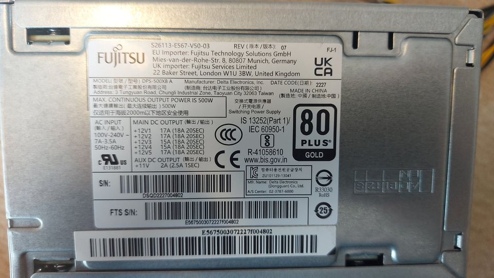 Netzteil Fujitsu DPS-500XB A 80Gold 16 Poliger Mainboard-Stecker in Bindlach