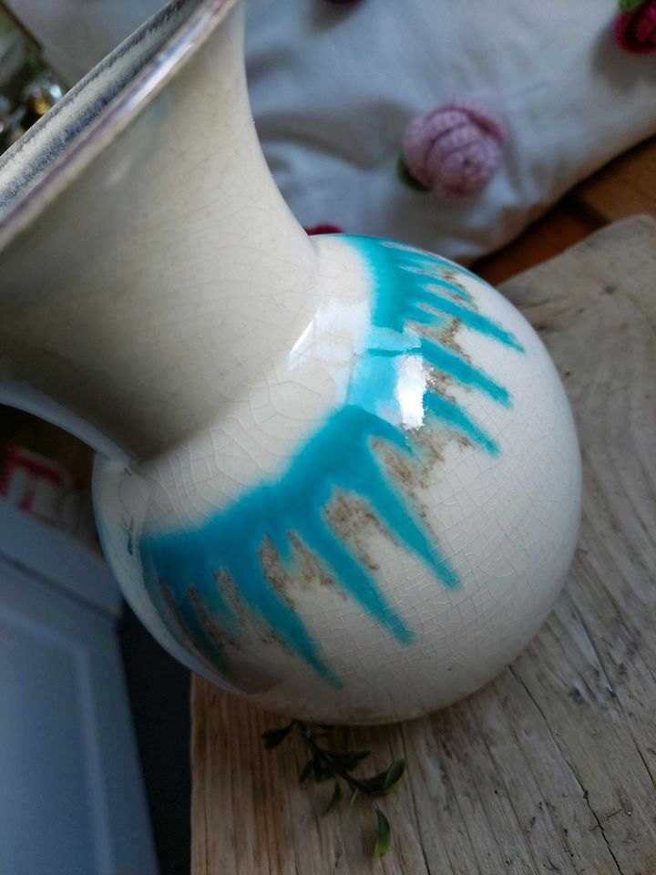 Vase Mid century beige türkis in Riede