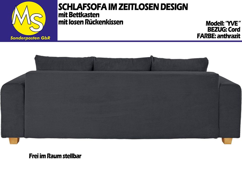 Sofa Couch Wohnlandschaft Schlafsofa Bettkasten Cord anthrazit in Mettingen