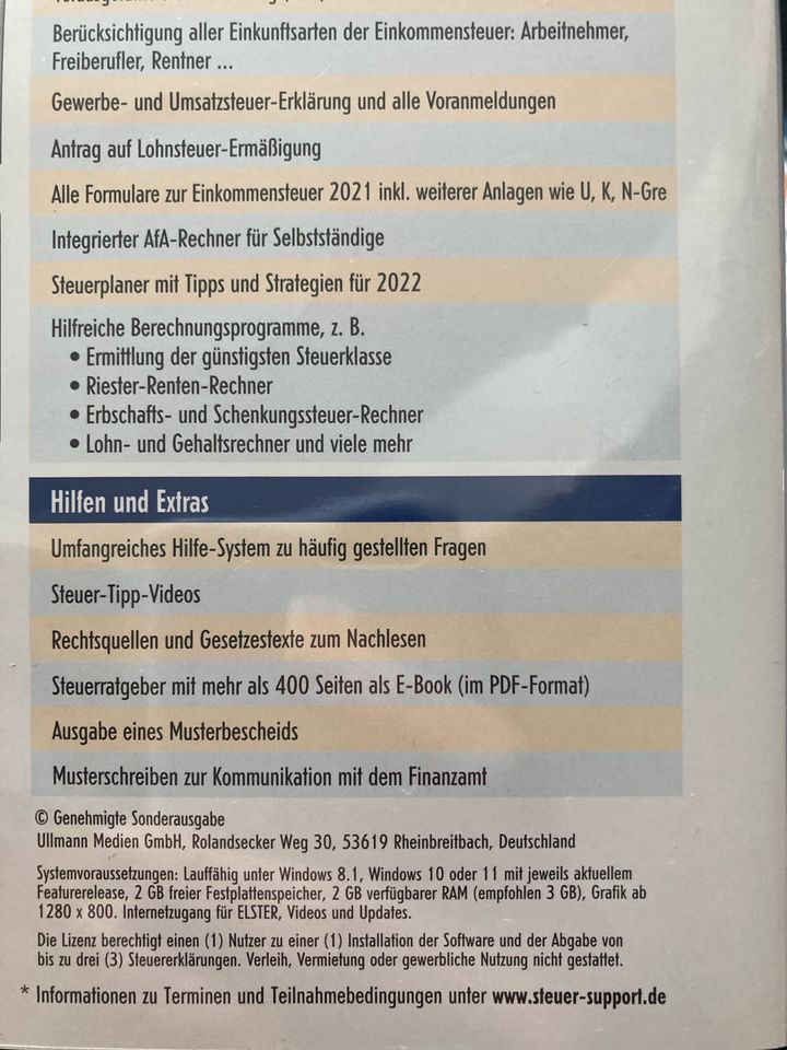 Aldi Steuer Software CD 2021 2022 in Bad Schönborn