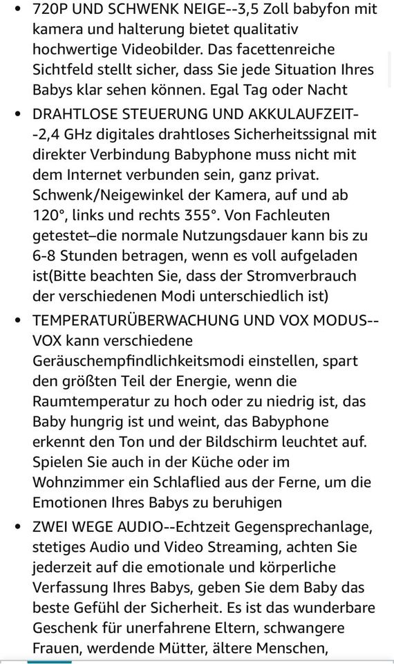 Originalverpackung-Baby Monitor 3,5Zoll 720P Video mit Nachtsicht in Köln