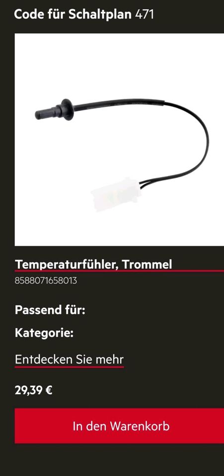 Waschtrockner Temperaturfühler L7WB65684 91460383600 in Kitzingen