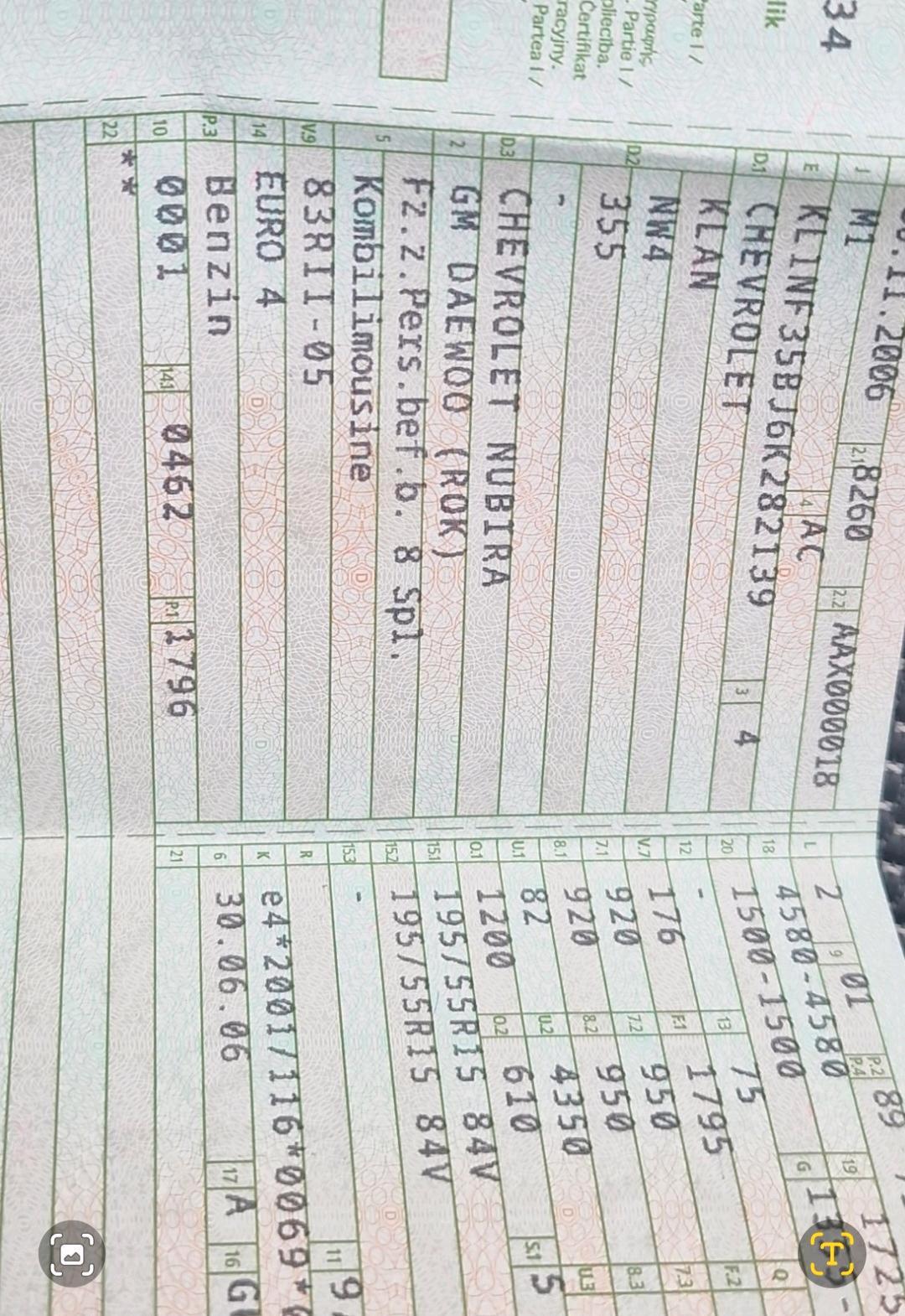 Abbildung des Autos chevrolet nubira  für Ex…