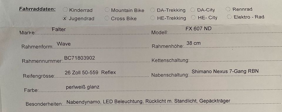 Falter 26 Zoll Kinder Fahrrad Tacho Racktime Gepäckträger LED in Wittingen