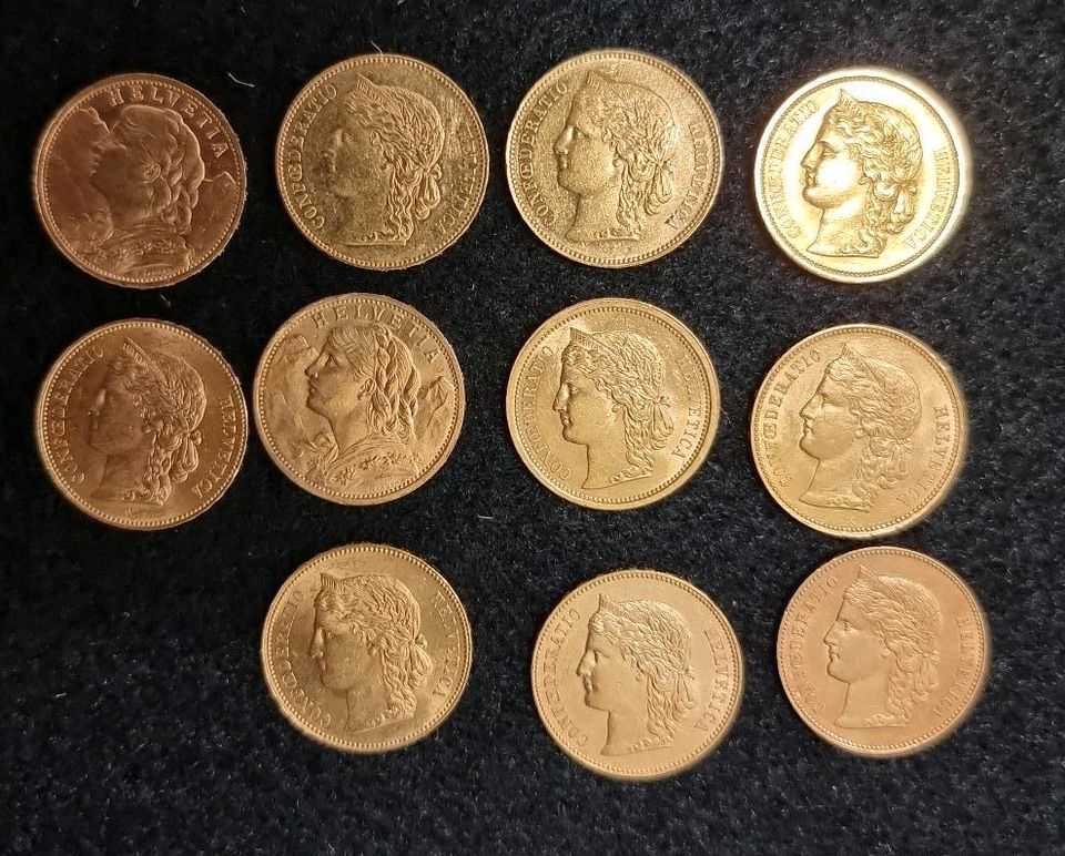 Diverse 20 Franken Goldmünzen "HELVETIA" 1883-1898 in Essen
