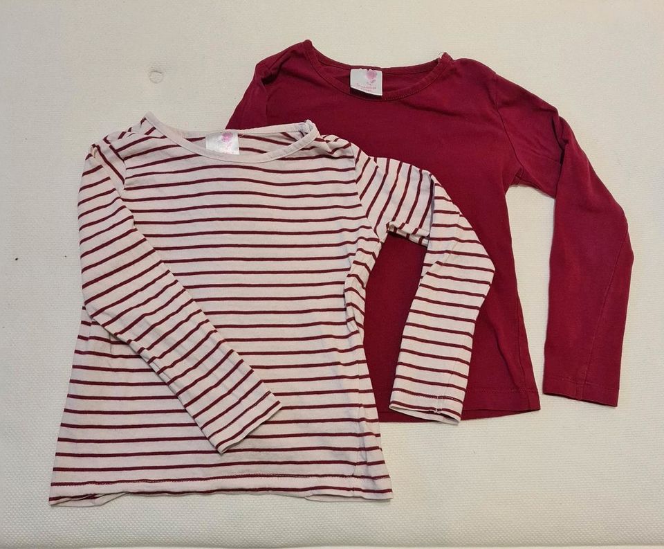 Doppelpack Langarm-Shirts in Himbeerrot und gestreift Gr. 98/104 in Aurachtal