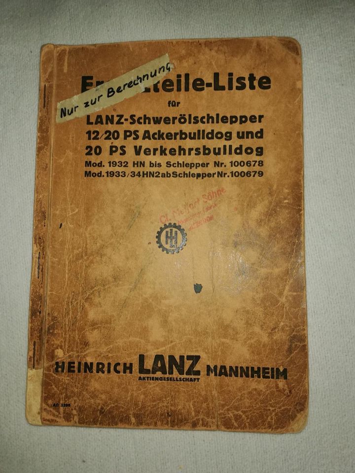 Lanz Bulldog Ersatzteilliste 1935 orig. Mit Preisen in Borgentreich