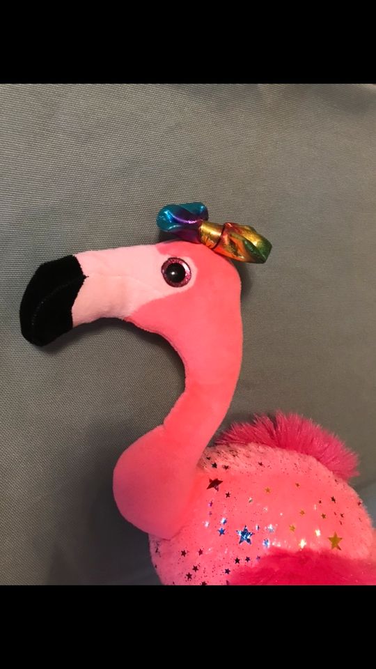 Flamingo Plüschtier/Stofftier/Kuscheltier mit Glitzeraugen in Gladenbach