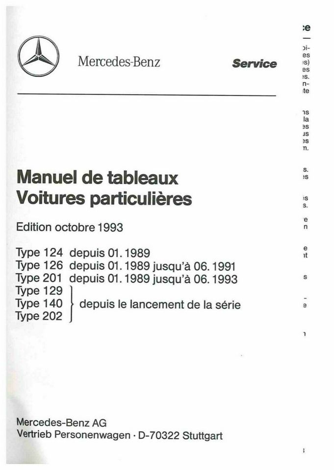 Mercedes Manual de tableaux Voitures particuliéres 1993 in Alfeld (Leine)