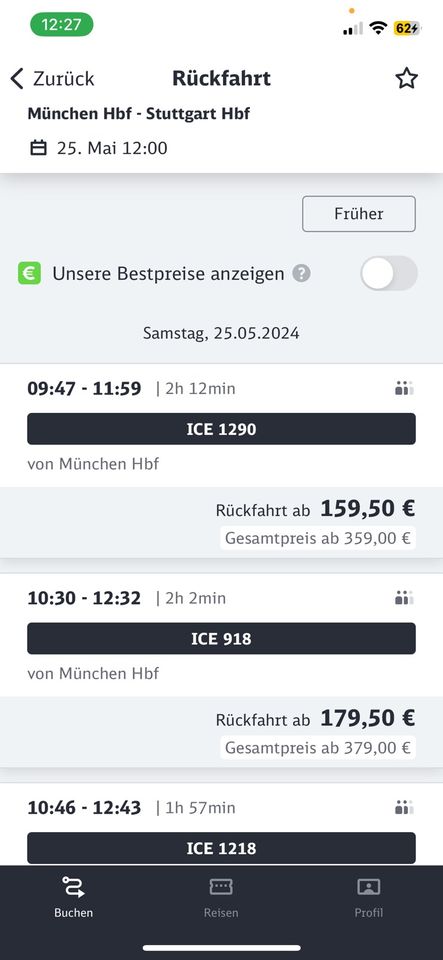 4 ICE Tickets Hin-Rückfahrt Stuttgart München 24.5 und 25.5 in Stuttgart