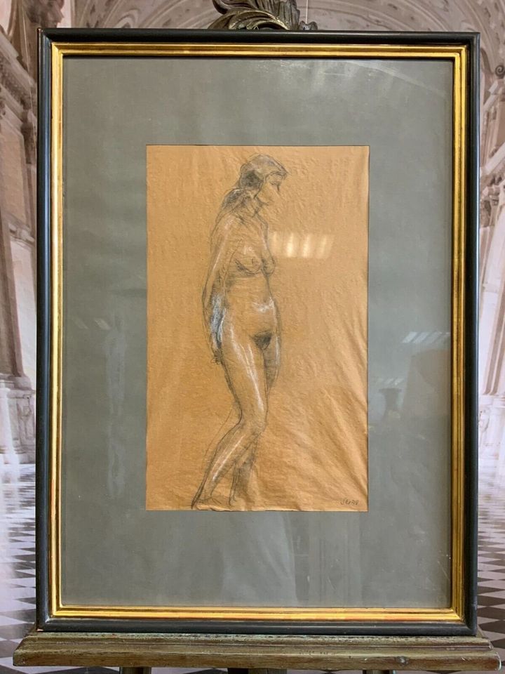 ZEICHNUNG EROTIK STEHENDER AKT SEHR GUT GERAHMT GESAMT 55x76cm - Versand kostenlos - Wir sind für Sie da lokal in 86830 Schwabmünchen oder online ARTHOME24 in Schwabmünchen