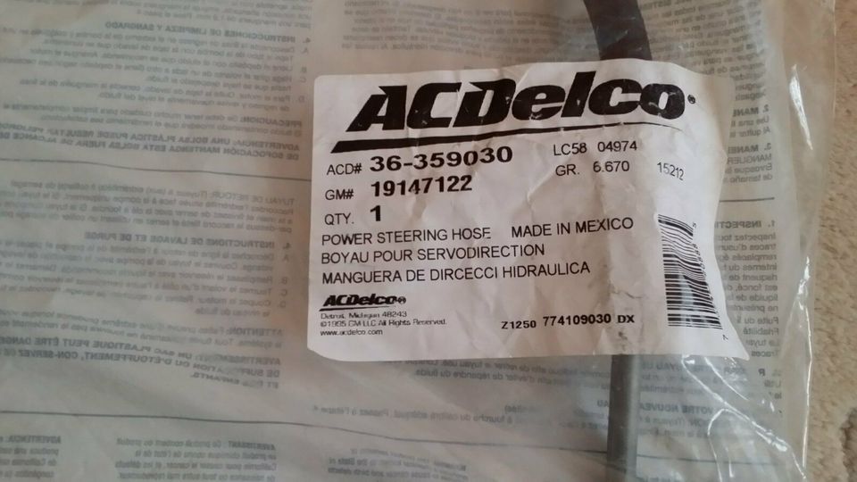 ACDelco Servopumpenschlauch GM 19147122 ACD 36-359030 Firebird Ca in Sehnde