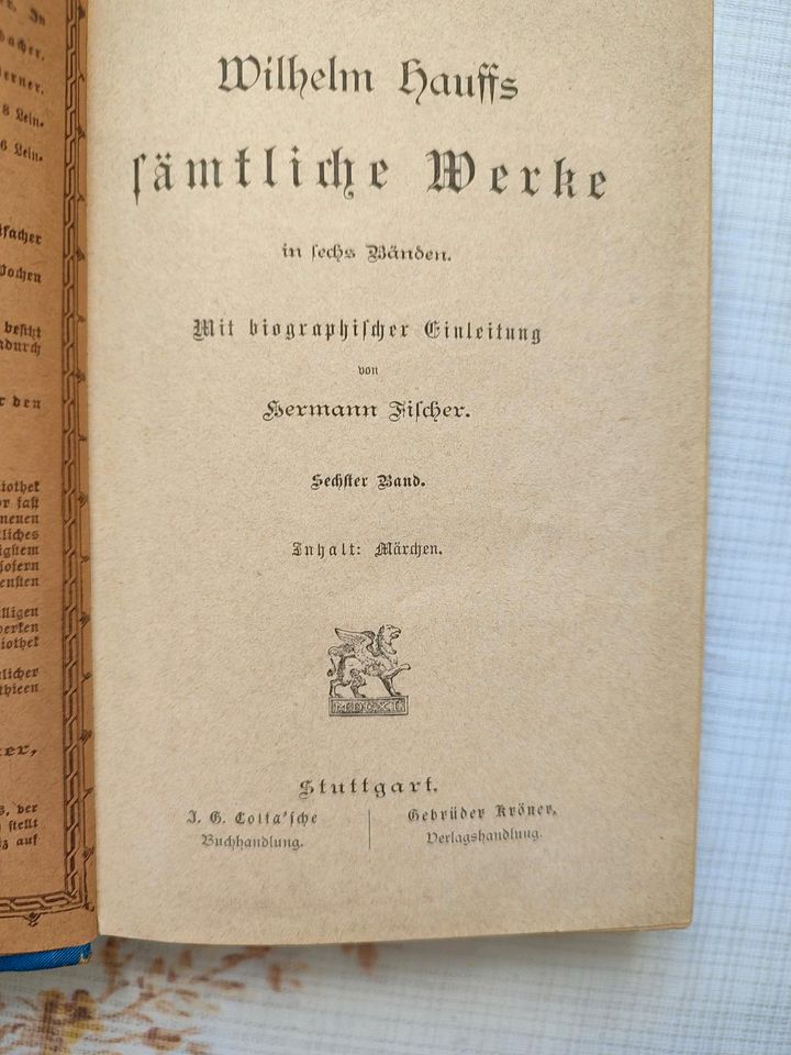 Hauffs sämtliche Werke in sechs Bänden: Bände 4 bis 6. Um 1900 in Bernsdorf