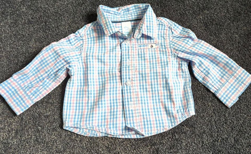 Baby Hemd kariert hellblau rosa weiß 62 langarm 100% Baumwolle in Wörrstadt