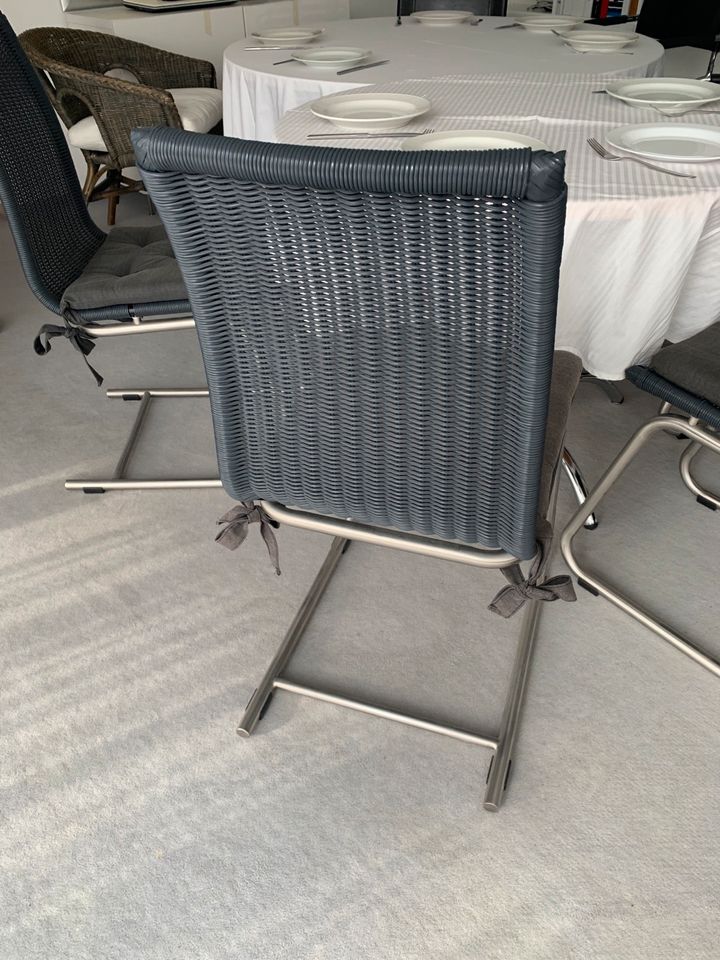 Esszimmer Stühle aus Edelstahl mit Polyrattangeflecht 6St. in Marne