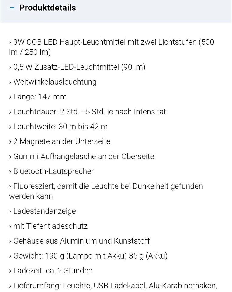 LED Arbeitsleuchte / Camping Leuchte UL500SP  Outdoor in Bremerhaven