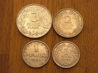 4 Silbermünzen: 2x1, 2, 3 Mark Weimarer Republik. Selten ! Berlin - Reinickendorf Vorschau