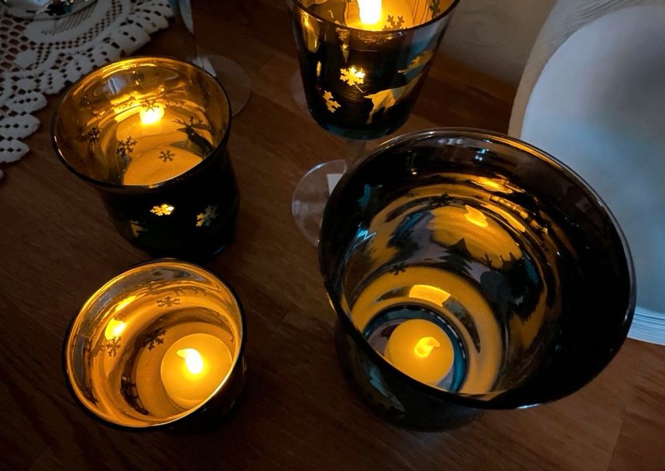 6 Teelichthalter, Windlicht, Weihnachtsdekoration petrol türkis in Coppenbrügge