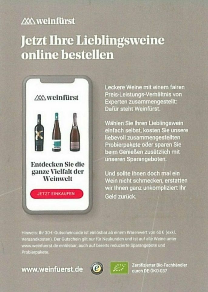 ⚠️ GUTSCHEIN 40 30 € online Wein weinfuerst weinfürst de ツ in Daiting