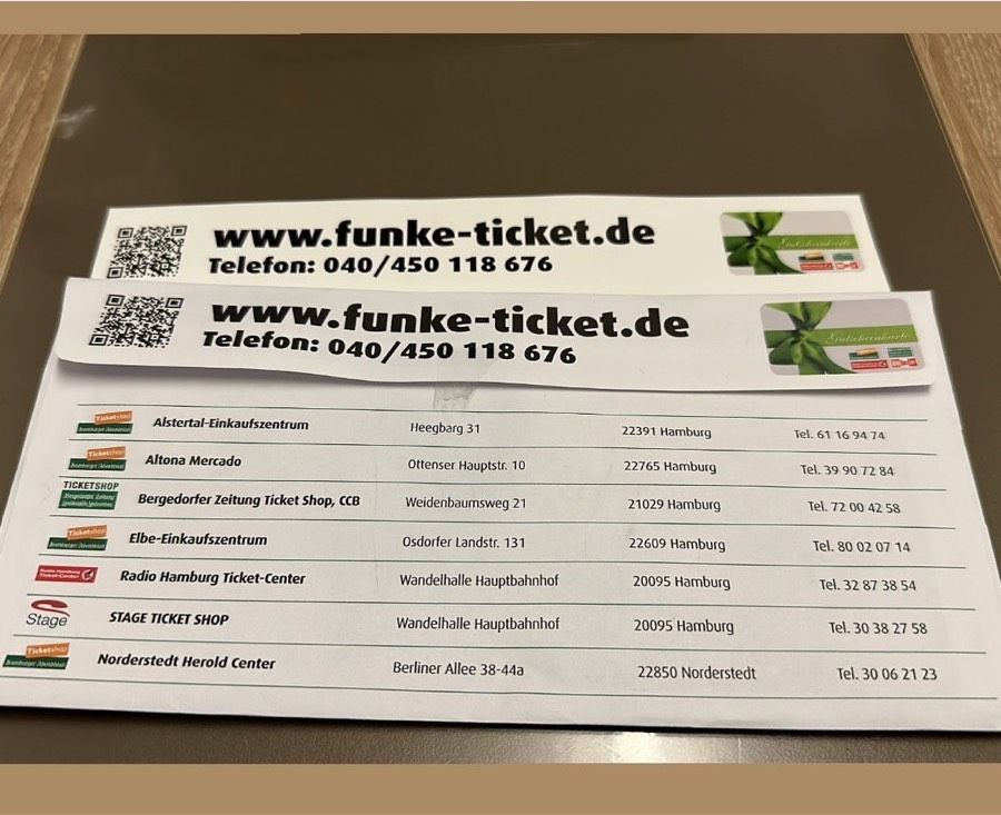 Gutschein Funke Ticket 100€ Wertgutschein Konzerte Theater Event in Hamburg
