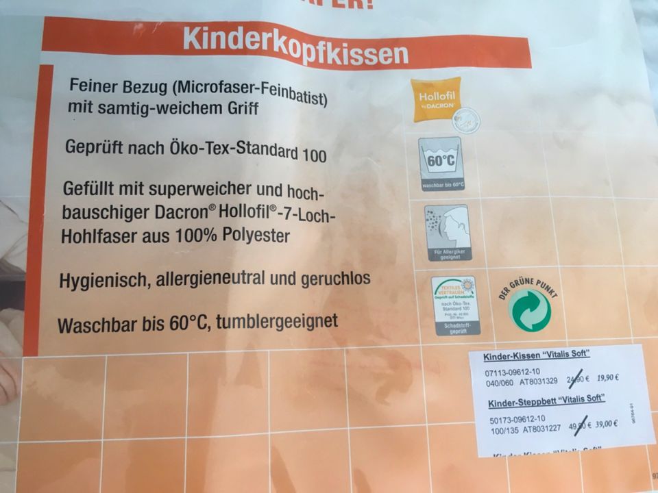 Kindersteppbett und Kinderkopfkissen, Kinderbettwäsche, neu in Thalmässing